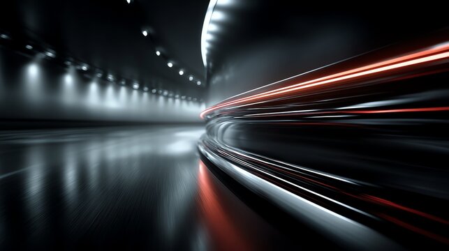 Abstract Speed Motion in Tunnel with Light Trails and Reflections - Powered by Adobe