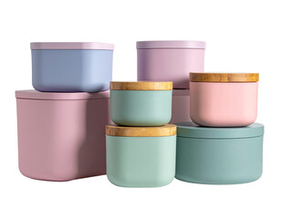 Set of colorful cosmetic plastic bottles and jars for cream and skin care isolated on white background