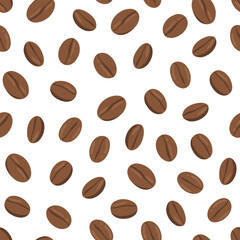 Coffee beans. Vector seamless pattern on white background. Texture for wrapping paper or textile. 