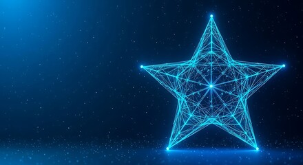 Abstract Blue Glowing Star Shape Made of Digital Particles and Lines on a Dark Background