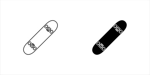 Skateboard icon vector isolated on white background. Silhouette of outline skateboard vector symbol. Skateboarding vector illustration design.
