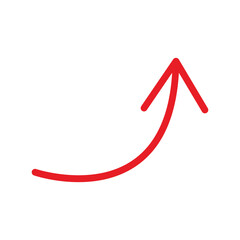 Red curved up arrow icon representing growth, progress, direction, and success on a clean white background.