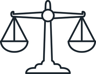 Line drawing of a balance scale, symbolizing justice and equality, vector illustration for legal, financial, and court systems, weighing design