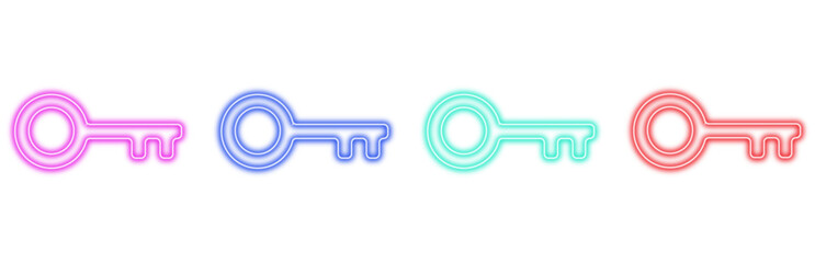 Four colorful neon keys in a row