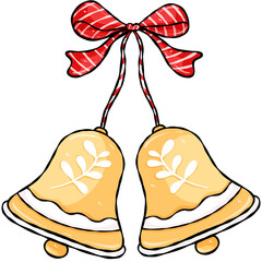Bell with a red bow. illustration of a Christmas bell.
