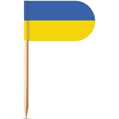 Ukrainian flag on a wooden toothpick with a transparent background showing the blue and yellow national colors