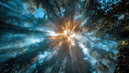 Abstract Radiating Light Through Trees.