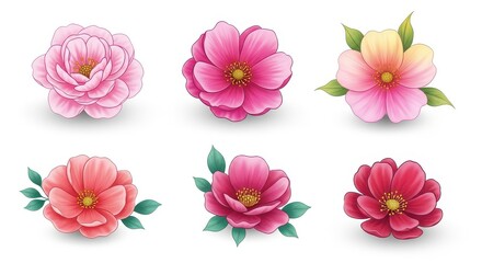 Beautiful watercolor flowers in shades of pink and red