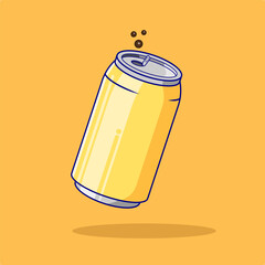 Yellow Soda Can with Fizzy Bubbles Vector Illustration Cartoon Design