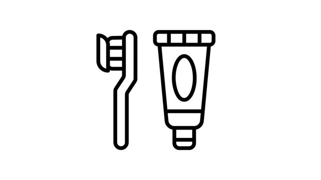 A linear style animated icon of toothpaste with a brush