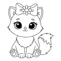 Adorable Kitten with Bow Outline for Coloring Page