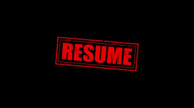 Resume rubber stump animation. Resume distressed texture effect motion graphics. text slide down video footage. stamp zooming text seal.