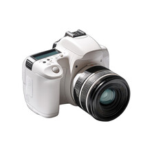 White digital camera, front view, isolated
