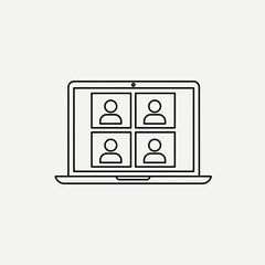 Vector illustration of online meeting concept, four people on laptop screen