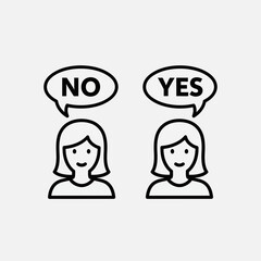 Vector illustration of two women with yes and no speech bubbles