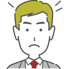 Unhappy Businessman With Blond Hair Wearing A Gray Suit And Red Tie Showing Frustration And Concern With Simple Line Art Style On Transparent Background