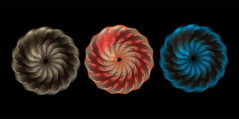 Gold, silver and bronze metal circle frames 3d vector realistic illustration. First, second and third place medals or buttons isolated on white background. Certified. Quality blank, empty badge set.