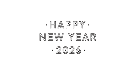 Happy New Year 2026 text, white outline, cutout, PNG isolated on white or transparent background