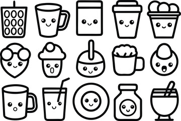 Kawaii food and drink vector graphics collection scalable icons for design projects