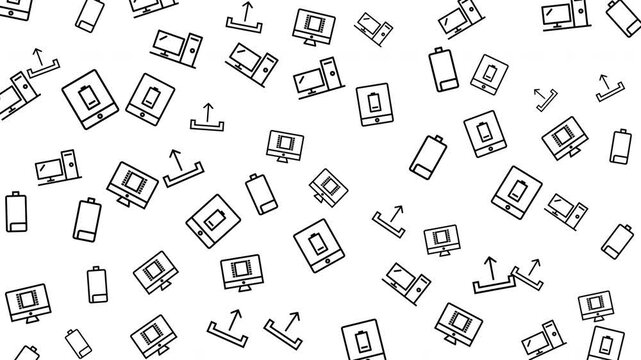 Pattern of Black and White Mobile Phone Icons, Technology Design, Digital Graphic Background, Top View, Minimalist Concept