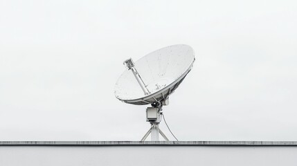 Large satellite dish installed on top of a building located in an urban area during a cloudy day