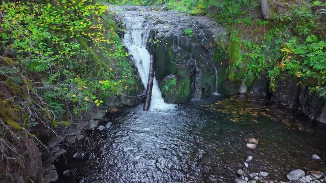 A picturesque view of Duchman Falls, a small but scenic cascade on Wahkeena Creek located just upstream from the more famous Wahkeena Falls