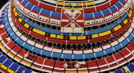 Intricate african beaded necklace with colorful patterns and geometric designs