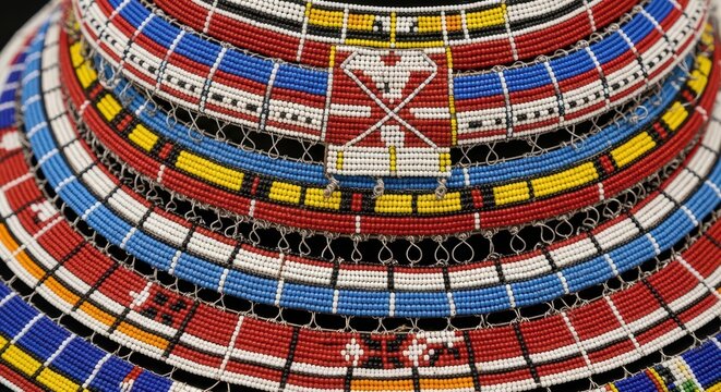 Intricate african beaded necklace with colorful patterns and geometric designs