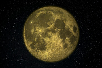 Full moon at night in starry close-up, Moon is Earths Satellite orbiting in Space surrounded by Stars This image elements furnished by NASA