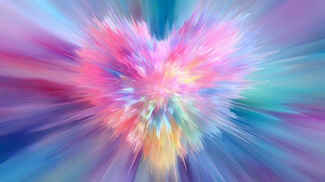 Vibrant multicolored explosion radiates outward from a central point in an abstract dynamic composition