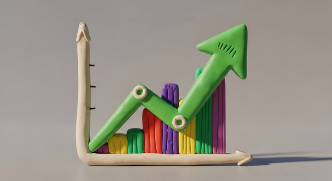 Colorful financial bar chart demonstrating growth and upward trend. Business development progress, data visualization for market analysis. - Powered by Adobe