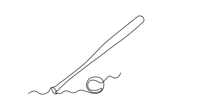 Baseball bat,ball and baseball glove, Self drawing animation one continuous line draw, logo on white background