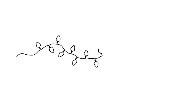 Abstract garland of light bulbs, Self drawing animation one continuous line draw, logo on white background