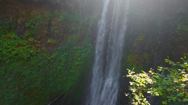 A beautiful and dramatic view of Elowah Falls (historically Ecola Falls), a magnificent single-plunge waterfall cascading nearly 290 feet over a sheer basalt cliff