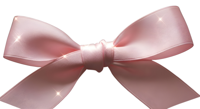 Pink satin ribbon bow with shiny sparkle isolated for gift wrap and celebration design isolated PNG with Transparent Background