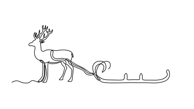 Abstract Santa Claus Sleigh and deer. Self drawing animation one continuous line draw, logo on white background