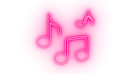 Illustration of pink neon music notes isolated on transparent background © Moynul Haque