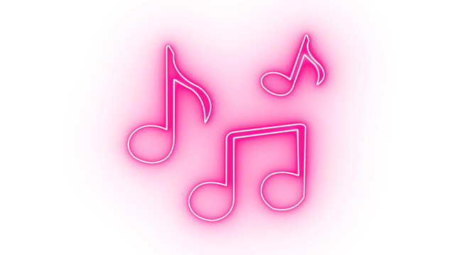 Illustration of pink neon music notes isolated on transparent background