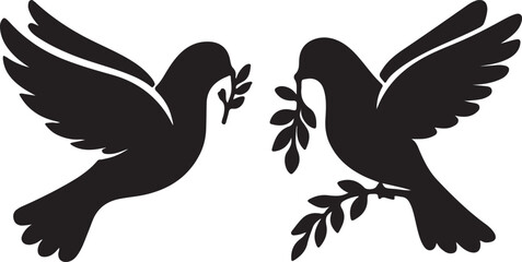 Peace Doves with Olive Branches Silhouette