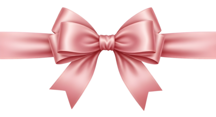 Realistic pink satin ribbon bow for luxury gift box decoration and festive celebration design isolated PNG with Transparent Background