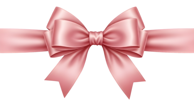 Realistic pink satin ribbon bow for luxury gift box decoration and festive celebration design isolated PNG with Transparent Background