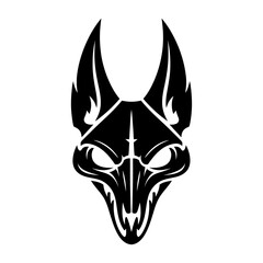 black silhouette of a jackal skull with long ears and sharp lines in tribal gothic vector style