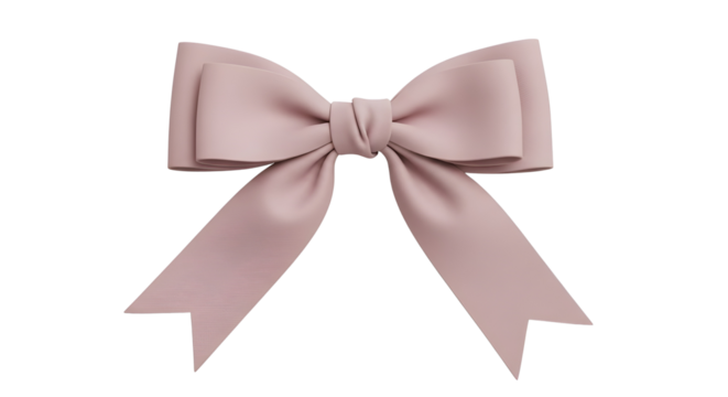 Elegant satin ribbon bow in dusty pink isolated for premium gift wrapping decoration isolated PNG with Transparent Background