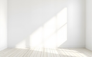 Idea of a white empty scandinavian room interior illustration 3D rendering with wooden floor and large wall and white. Background interior. Home nordic. High quality