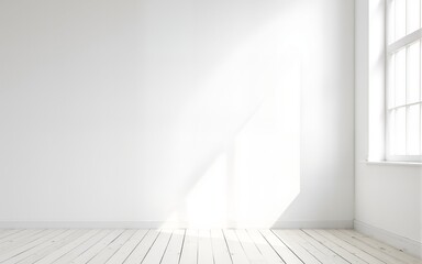 Idea of a white empty scandinavian room interior illustration 3D rendering with wooden floor and large wall and white. Background interior. Home nordic. High quality