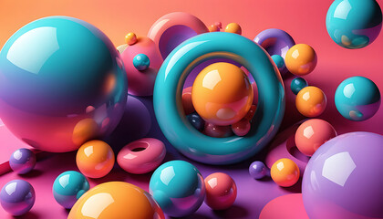Playful Geometric Composition: Vibrant 3D Shapes