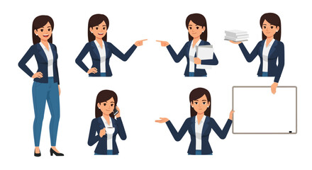 Flat vector illustration of young business woman character
