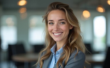 confident young business woman on the background of the office. High quality