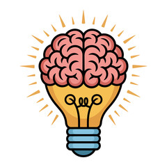 colorful vector illustration of human brain shaped as light bulb symbolizing creativity and innovation