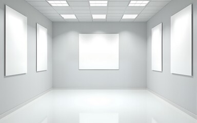 Empty white office hall with posters. High quality